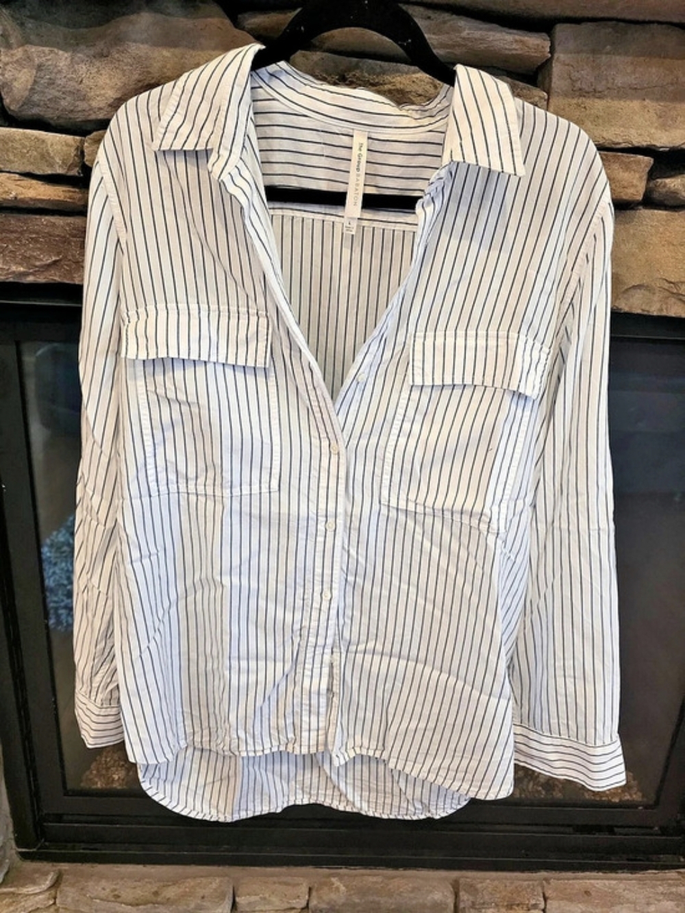 The Group by Babaton Button-Down Shirt Striped Lyocell Shirt Size Large